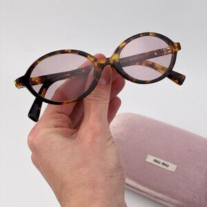 Miu Miu REGARD Women’s Oval Sunglasses – Havana Pink Model MU04ZS 14L4I0